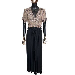 Soma Cool Nights Lace Bodice Maxi Nightgown Large Black Nude Lace Sleepwear NWT